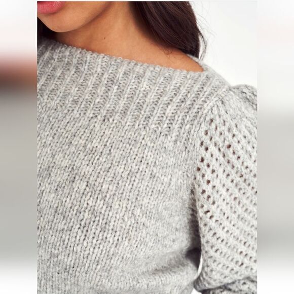 LoveShackFancy Rosie Pullover Gray Sweater Puffer Sleeve Size Medium - Picture 11 of 15